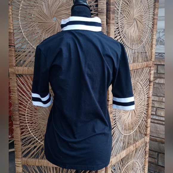 Bogner Blue Half-Zip Golf Polo Shirt with White Stripes - Picture 6 of 8